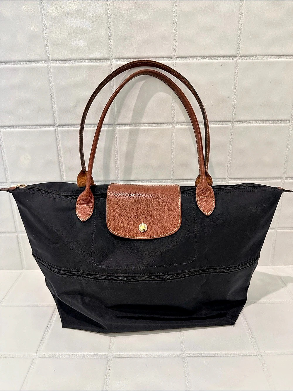 Longchamp Le Pliage Expandable Tote Bag Black & Brown